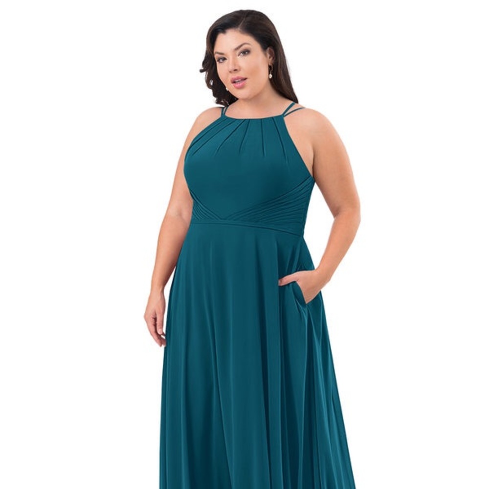 Azazie brand Melinda style ink blue dress. Size A14. New with Tags.